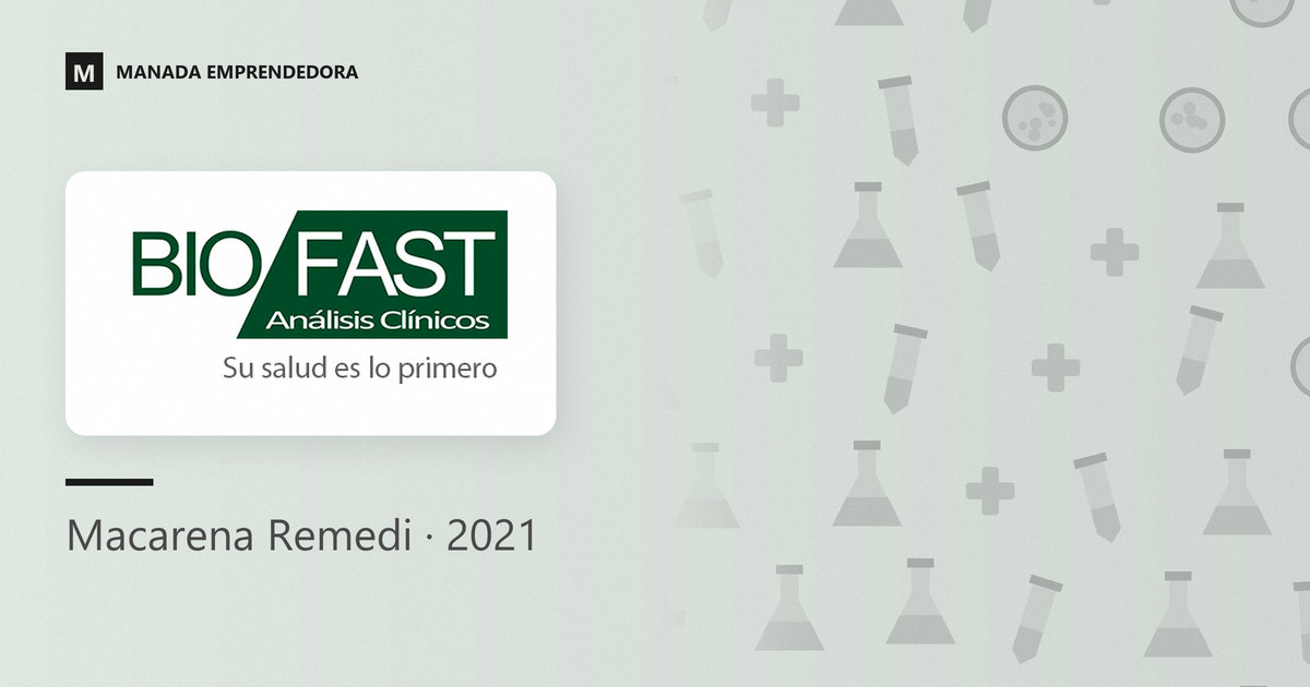 Logo de Biofast y nombre de Macarena Remedi, que representó al laboratorio en Manada Emprendedora en 2021