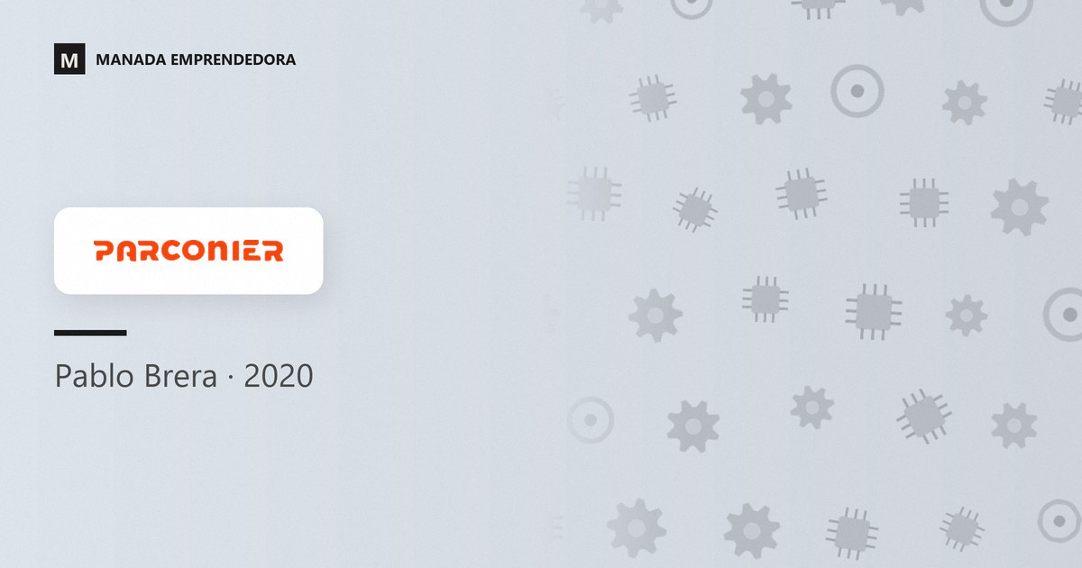 Logo de Parconier, empresa uruguaya de robótica educativa, y nombre de Pablo Brera, su cofundador, entrevistado en Manada Emprendedora en 2020
