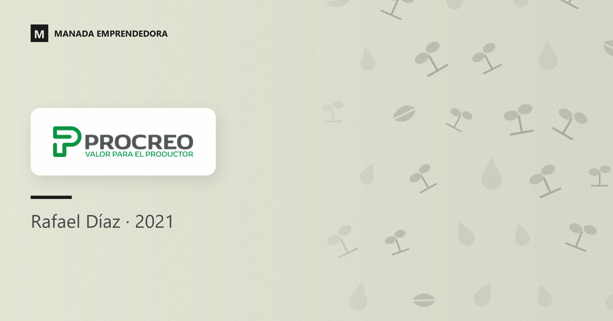 Logo de Procreo y nombre de Rafael Díaz, su fundador, entrevistado en Manada Emprendedora en 2021